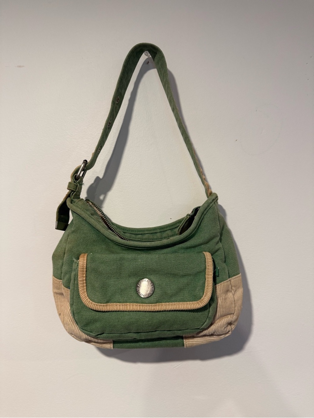 Vintage Y2K American Eagle Green Canvas Corduroy Shoulder Bag Purse